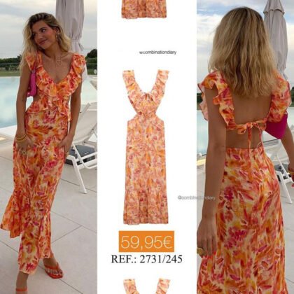 2023 European and American style summer women's new laminated decorative midi dress 9526